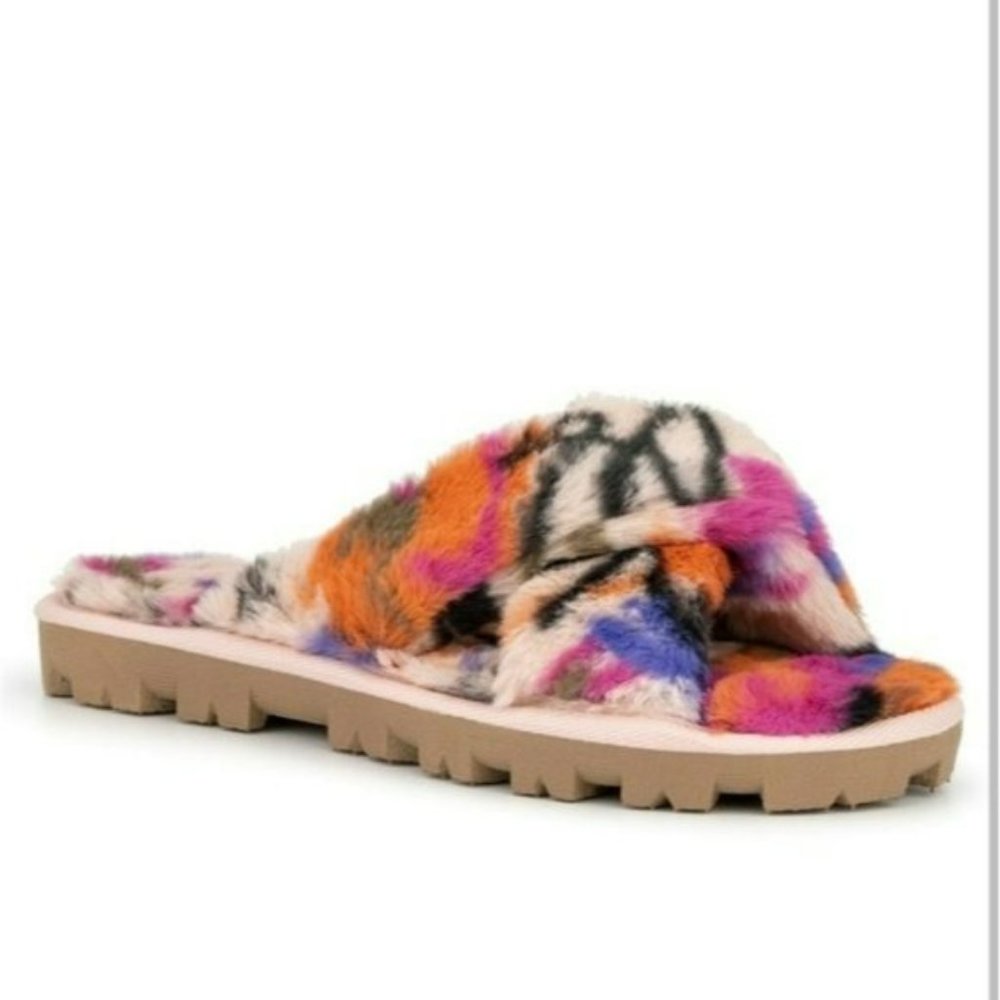 Olivia Miller Belvedere Furry Slide Sandals -8 - Picture 1 of 7